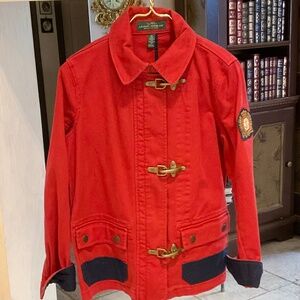 NEW Ralph Lauren Jeans Co Red Denim Jacket Women's M Navy Cuffs Metal Clasps